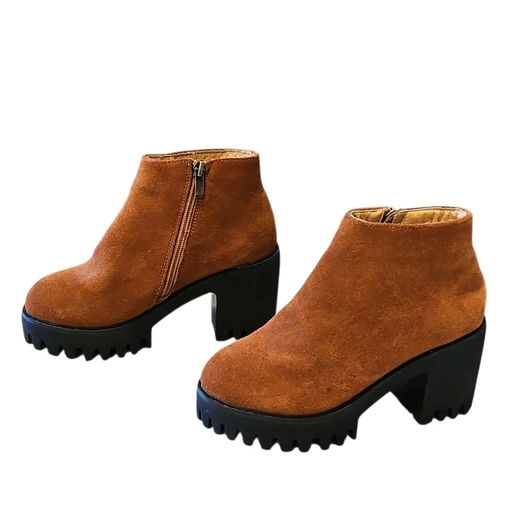 Trendy Tan Waffle Bottom High Heel Ankle Boots